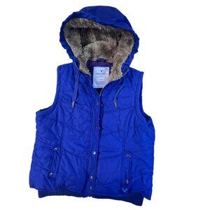 American Eagle Blue Hooded Puffer Vest Quilted Lightweight Layer Women’s XL
